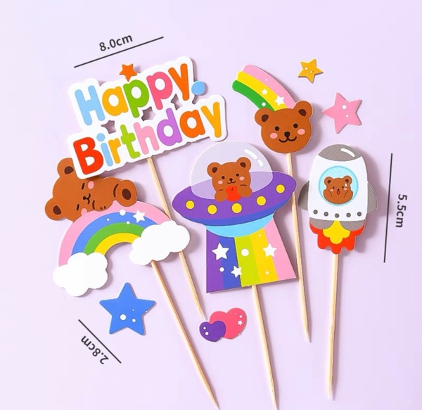 Combo 2 set giấy-GẤU NGỦ CẦU VỒNG VÀ CHỮ HPBD.