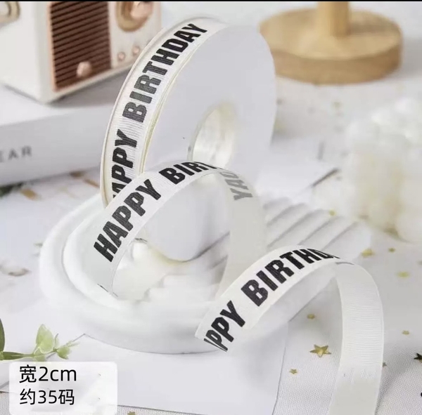Ruybang thái trắng - Happy Birthday (HPBD) MÀU ĐEN (2cm x 35m).