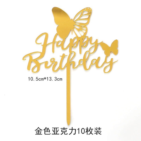 Set 10 mica HPBD gắn hình con bướm-vàng.