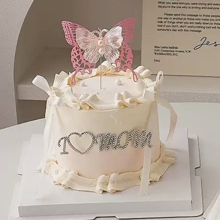 Set 5 bướm nhựa gắn ngọc trai -MÀU HỒNG.