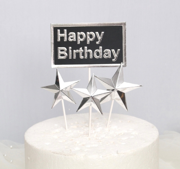 Set cắm Bảng HPBD và sao bạc (mix màu)