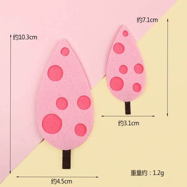 Set 2 cây vải dạ 2 lớp -HỒNG chấm bi lá nhọn.