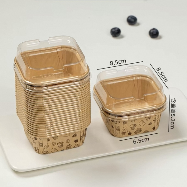 Set 50 cốc (hộp) giấy vuông kèm nắp -MÀU NÂU HỌA TIẾT.