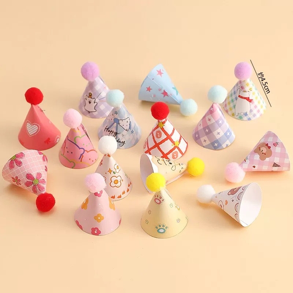 Hộp 15 mũ mini gắn bông (gắn sẵn) trang trí bánh (hộp giấy vỏ màu hồng)9921.