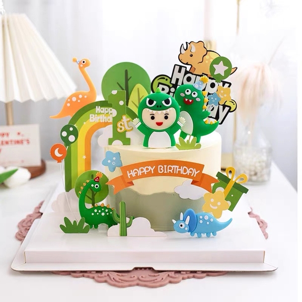 Tượng em bé khủng long giơ 2 tay (nhựa).