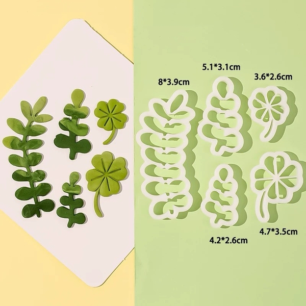 Set khuôn nhấn 5 chi tiết cây cỏ (lá thanh hương và cỏ may mắn).