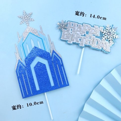 Set giấy lâu đài elsa xanh+chữ HPBD nhũ.