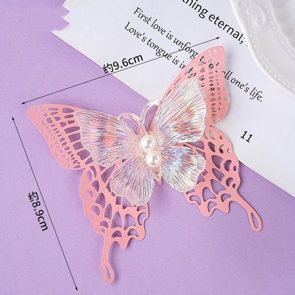 Set 5 bướm nhựa gắn ngọc trai -MÀU HỒNG.