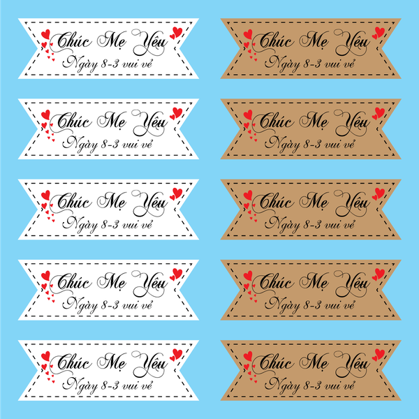 Set 60 thẻ giấy mix 2 màu nâu và trắng- Chúc MẸ YÊU 8-3 vui vẻ .