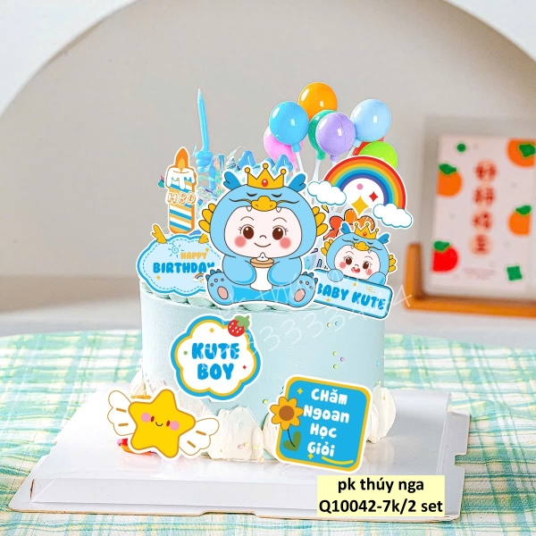 Combo 2 set giấy - bé rồng kute màu XANH  + cầu vồng.