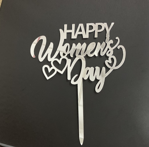 Set 10 mica women day chữ nghiêng gắn hai trái tim-BẠC.