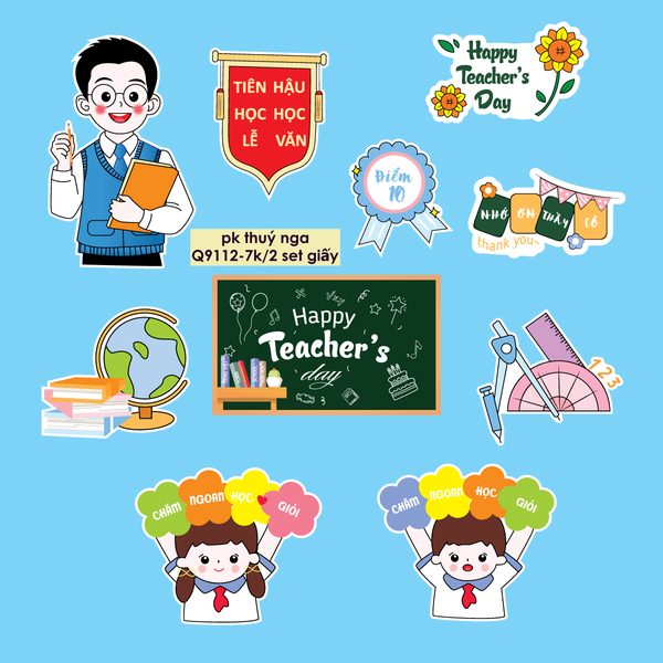 Combo 2 set giấy 20-11: Thầy giáo áo xanh dương và học sinh (mẫu 8)9112.