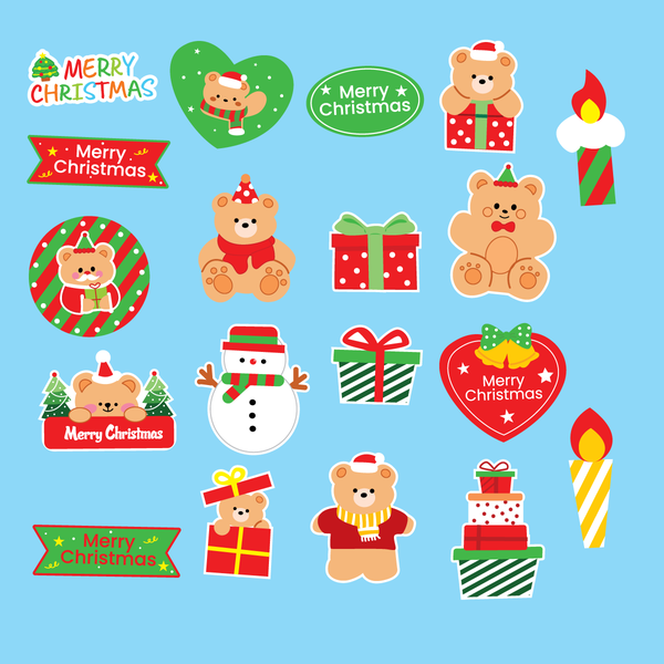 Combo 2 set giấy giáng sinh (noel)- gấu và hộp quà (màu đỏ và xanh lá nhạt).