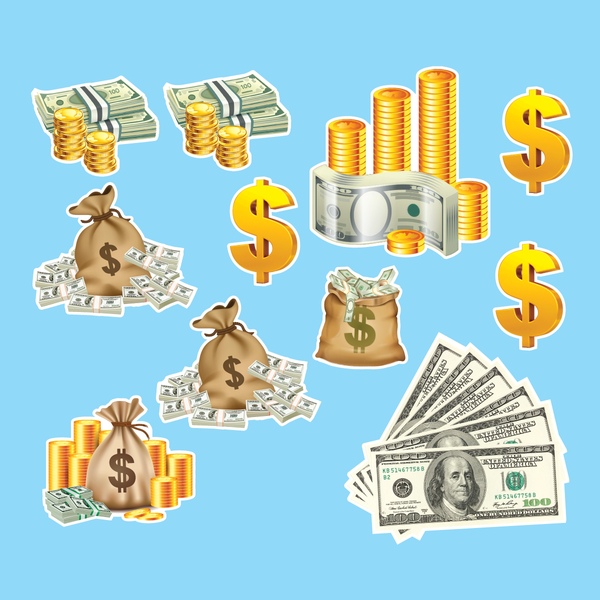 Combo 2 set tiền đô và túi tiền (11 chi tiết/1 set).