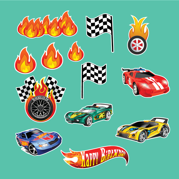 Combo 2 set giấy - xe đua và cờ9897.