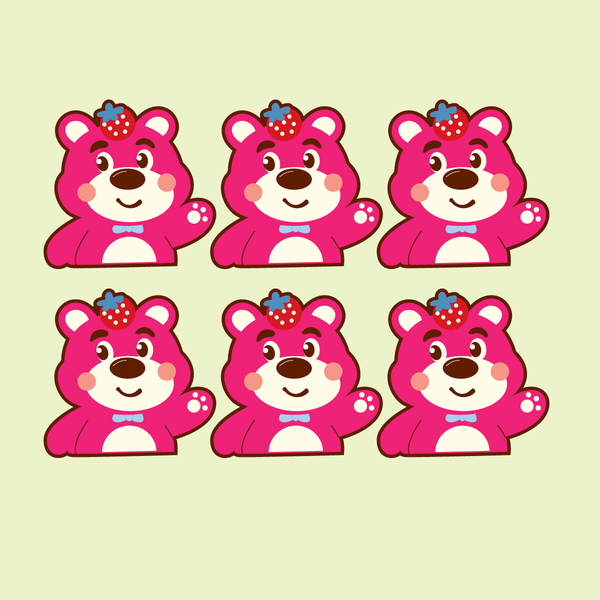 Set 12 thẻ giấy-Gấu dâu (lotso) gắn quả dâu trên đầu.