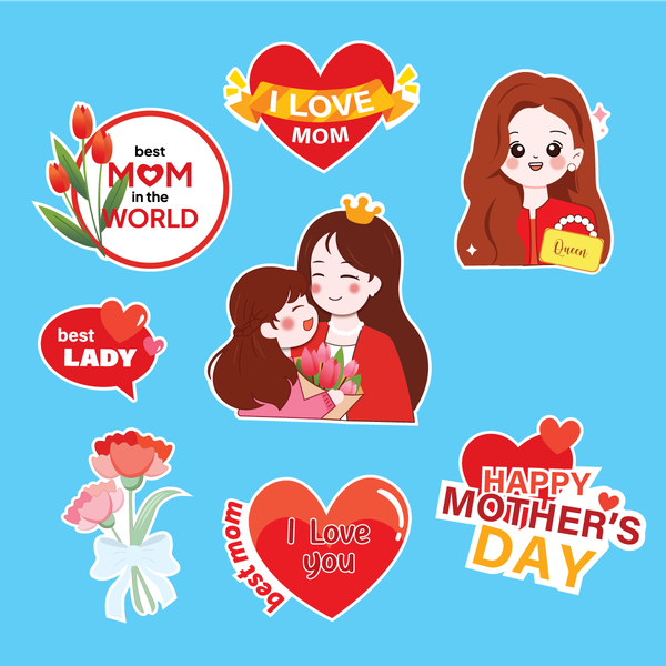 Combo 2 set giấy - mẹ và con gái, trái tim đỏ.