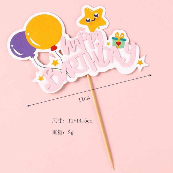 CAM- Cây cắm 2 lớp HPBD gắn chùm bóng-chữ hồng. L02