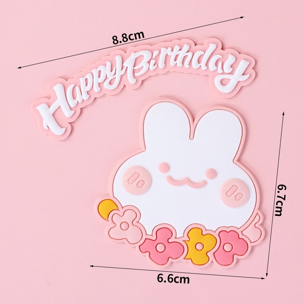 Tượng thỏ hoa và chữ HPBD (nhựa dẻo).