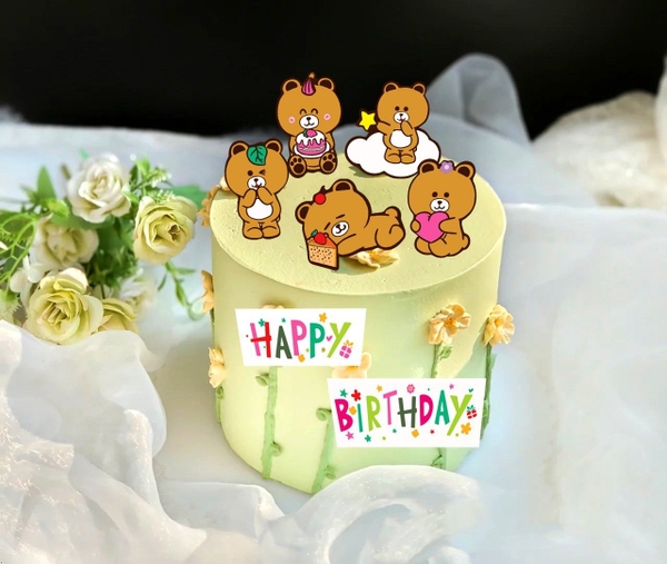 Combo 2 set giấy - gấu nâu và chữ HPBD.