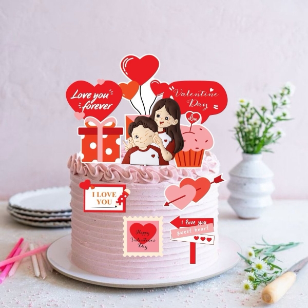 Combo 2 set giấy Valentine - trái tim, bánh, hộp quà đỏ.