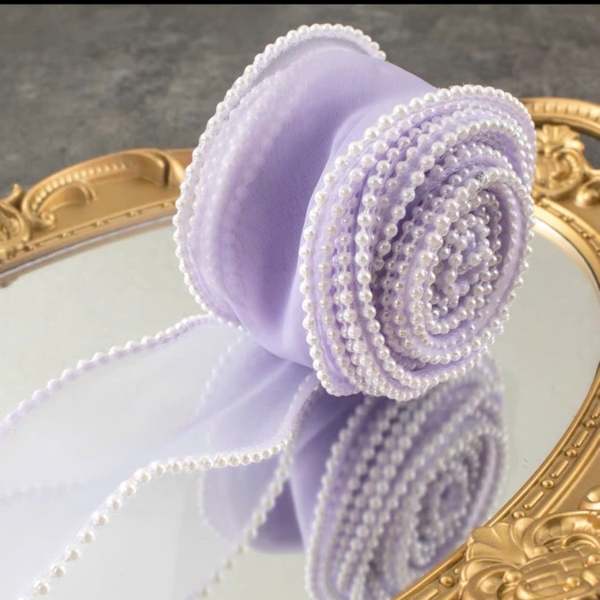 Ruybang voan ngọc trai 4cm x 4,5m-TÍM.