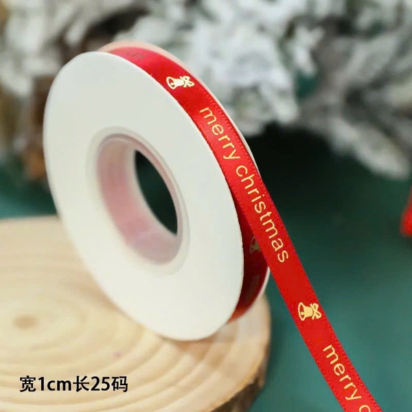 Ruybang noel (giáng sinh) 1cm x 25m họa tiết chữ và chiếc chuông-ĐỎ.