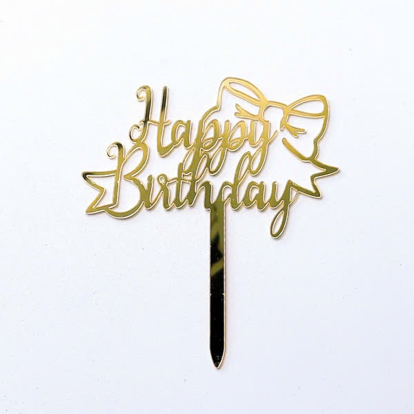 Set 10 mica HPBD gắn nơ lệch-màu VÀNG.