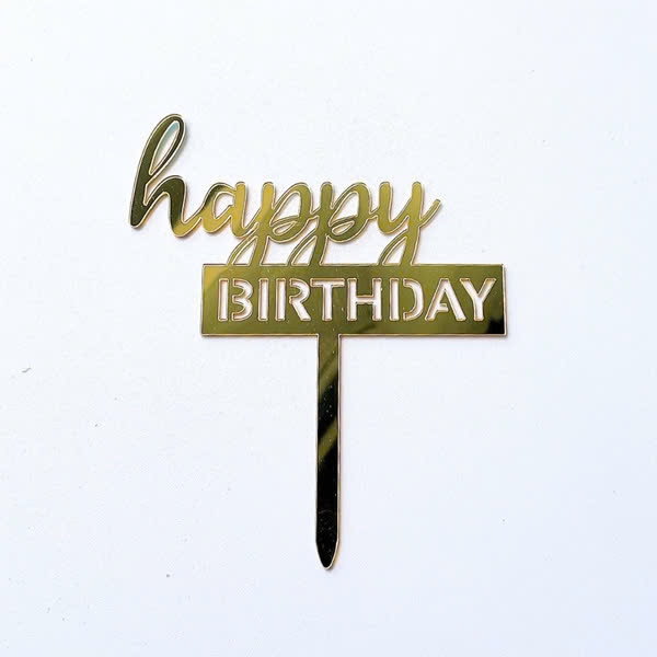 Set 10 mica HPBD chữ Birhday khối chữ in-màu VÀNG.