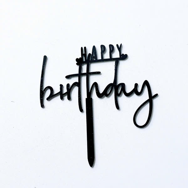 Set 10 mica HPBD chữ HAPPY in gạch chân nét mảnh-màu ĐEN.