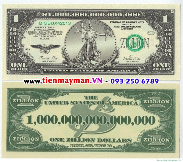 tiền 1 Triệu Tỷ USD Mỹ lưu niệm