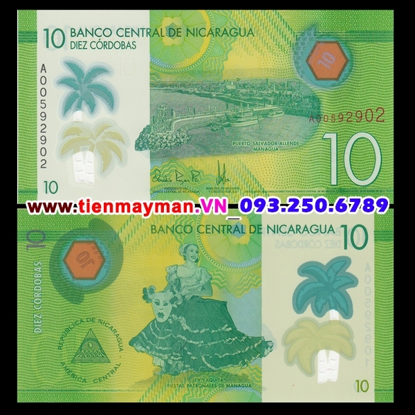 Tiền giấy Nicaragua 10 Cordobas 2015 UNC polymer