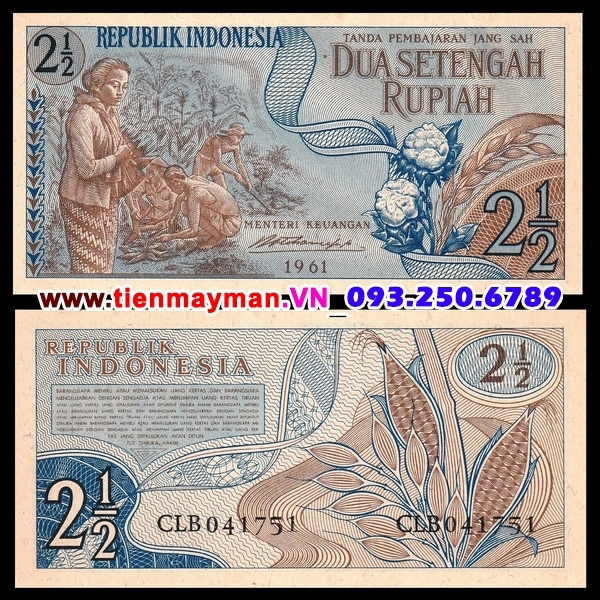 Tiền giấy Indonesia 2 1/2 Rupiah 1961