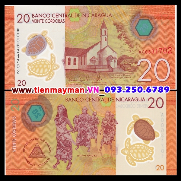 Tiền giấy Nicaragua 20 Cordobas 2015 UNC polymer
