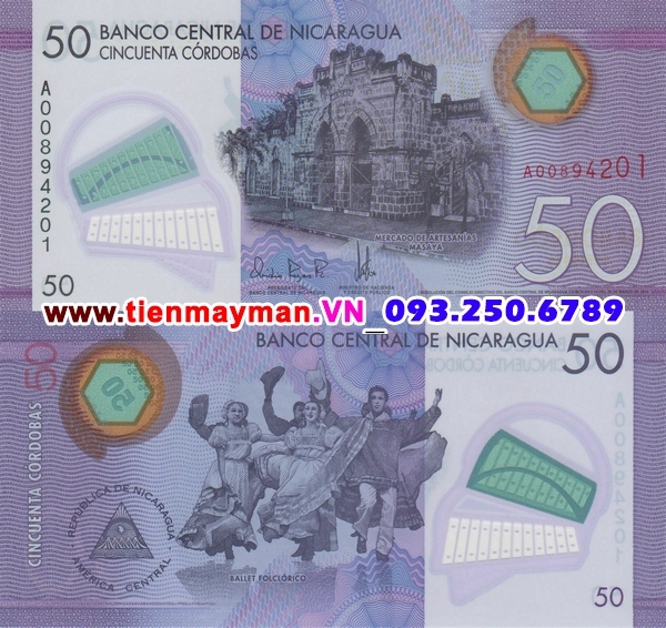 Tiền giấy Nicaragua 50 Cordobas 2015 UNC polymer