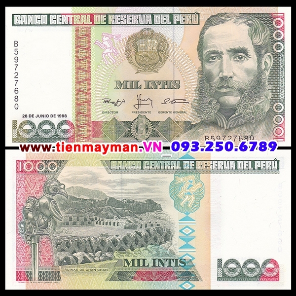 Tiền giấy Peru 1000 Intis 1988 UNC
