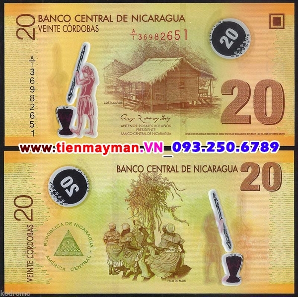 Tiền giấy Nicaragua 20 Cordobas 2007 UNC polymer