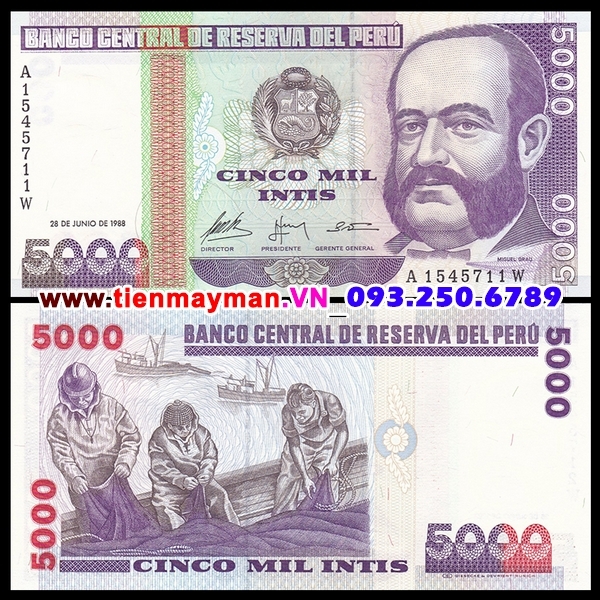 Tiền giấy Peru 5000 Intis 1988 UNC