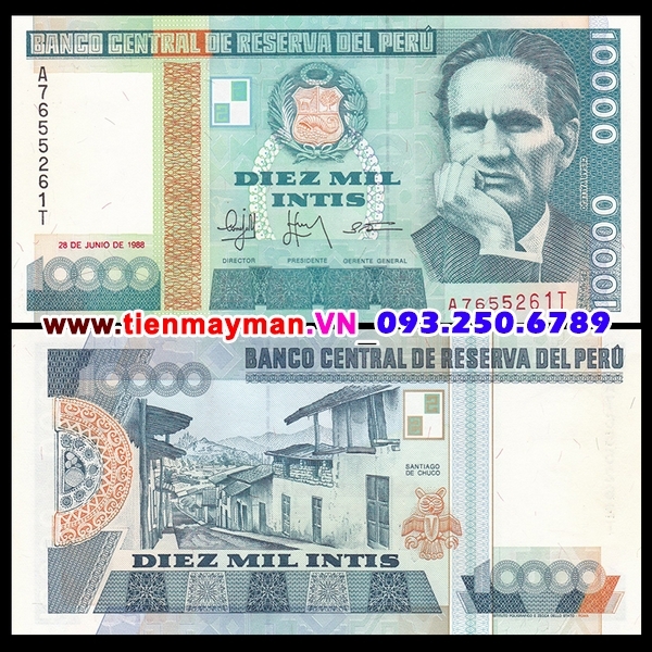 Tiền giấy Peru 10000 Intis 1988 UNC