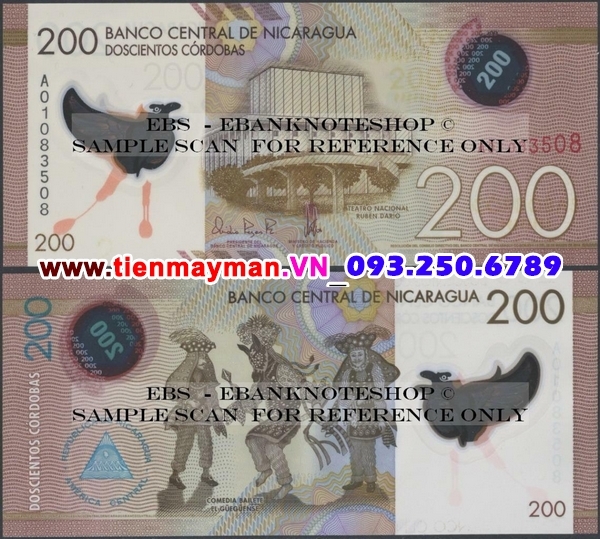 Tiền giấy Nicaragua 200 Cordobas 2015 UNC polymer