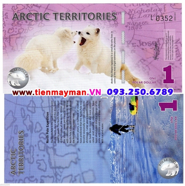 Tiền giấy Bắc Cực 1 Polar Dollars 2012 UNC polymer