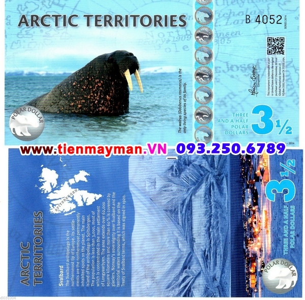 Tiền giấy Bắc Cực 3 1/2 Polar Dollars 2014 UNC Polymer