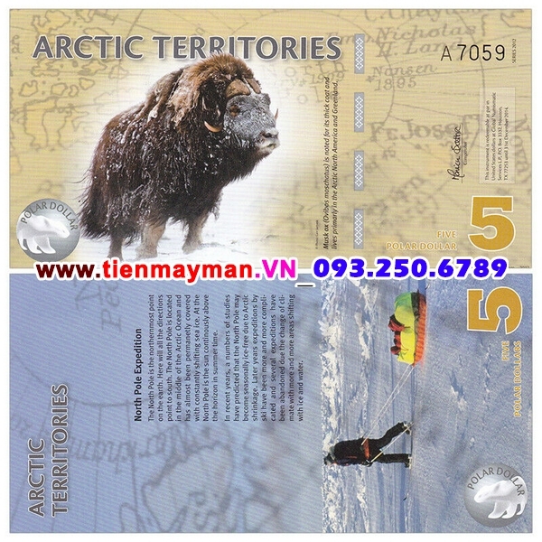 Tiền giấy Bắc Cực  5 Polar Dollars 2012 UNC polymer