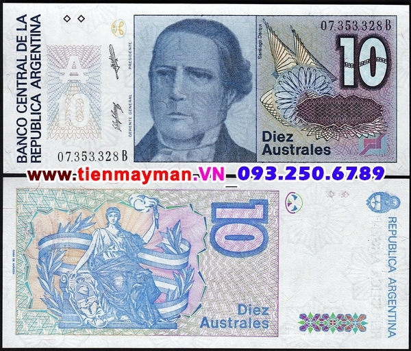 Tiền giấy Argentina 10 australes 1990 UNC