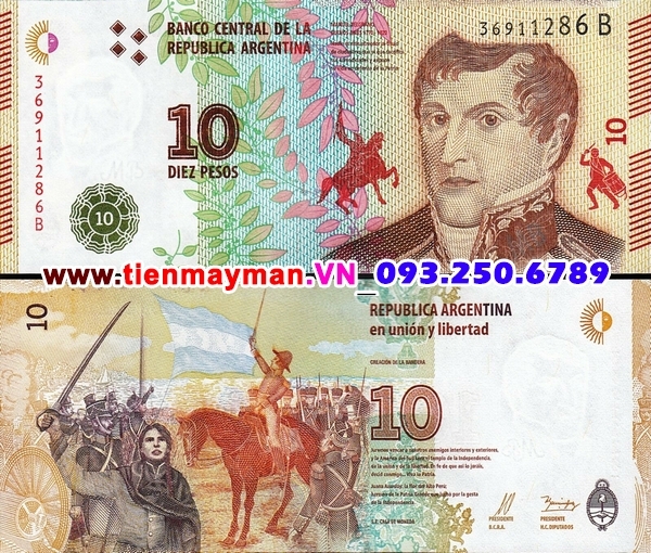 Tiền giấy Argentina 10 Pesos 2015 UNC