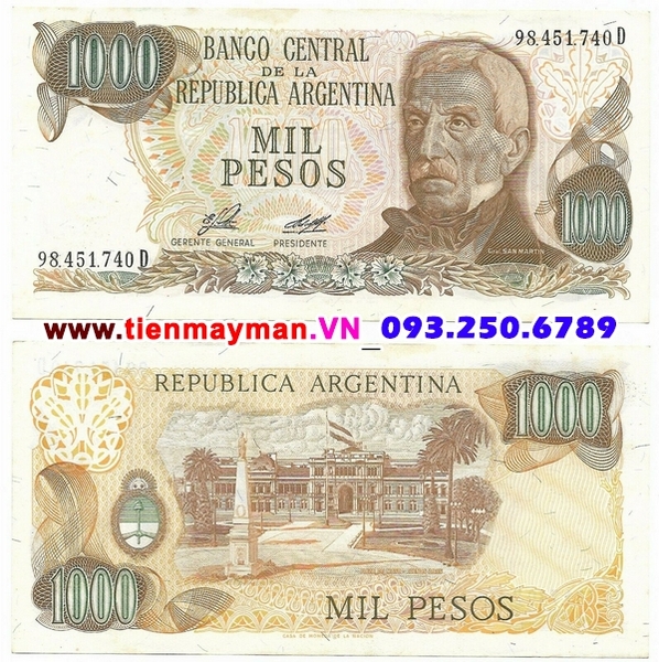 Tiền giấy Argentina 1000 Pesos 1976 UNC