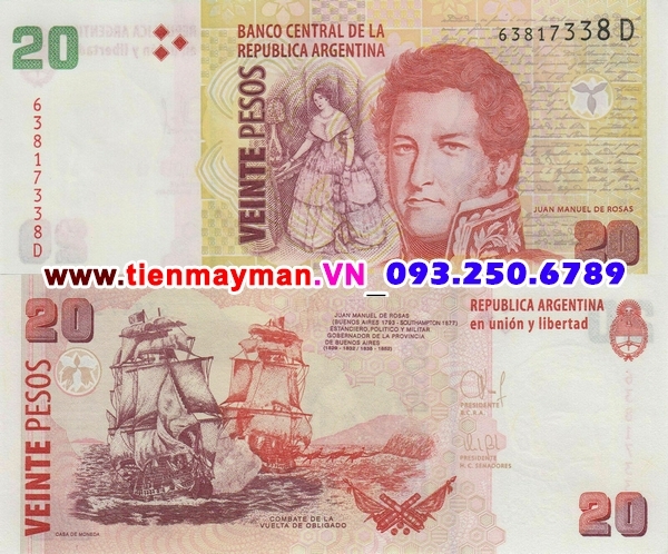 Tiền giấy Argentina 20 Pesos 2010 UNC
