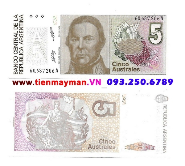Tiền giấy Argentina 5 australes 1990 UNC