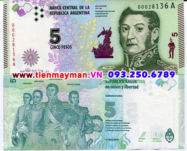 Tiền giấy Argentina 5 Pesos 2015 UNC