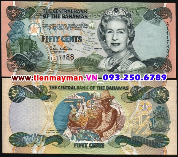 Tiền giấy Bahamas 1/2 Dollar ( 50 Cents ) 2001 UNC